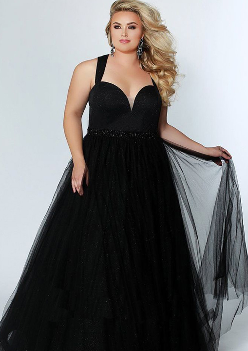 Black-ballgown-with-full-skirt-for-plus-size-prom